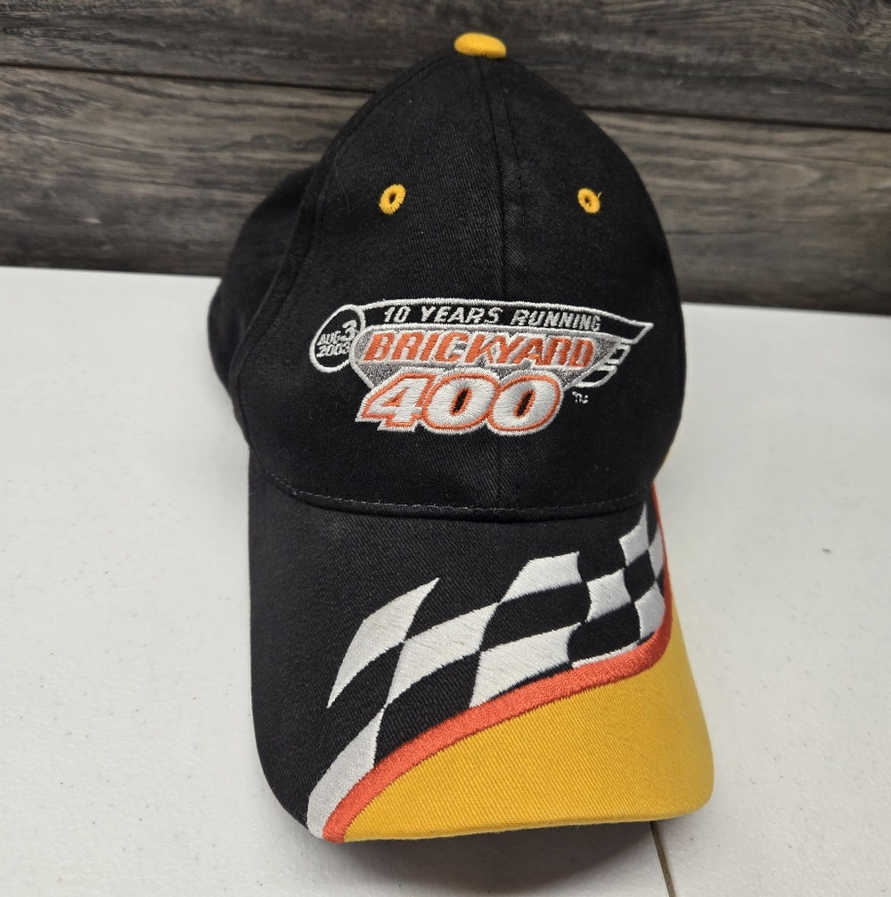 BRICKYARD‎ 400 2003 hat black yellow adjustable cap Nascar Vintage Vtg